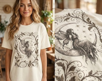 Whimsigoth Fairy Moon Tee – Gothic Witchy Crescent Moon Fairycore Shirt