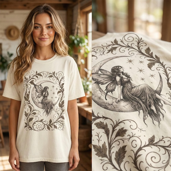 Whimsigoth Fairy Moon Tee – Gothic Witchy Crescent Moon Fairycore Shirt