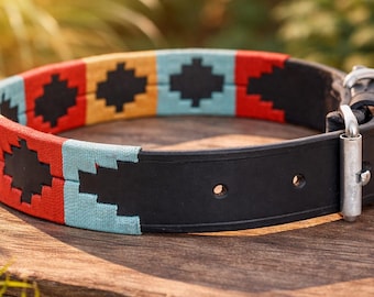 Leather Dog Collar, Rainbow Embossed Dog Collar, Handmade Padded Adjustable Collar, Leather Roll Collar For Dogs