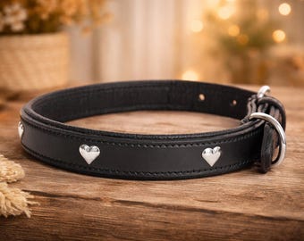 Black Leather Dog Collar, Handmade Adjustable Collar for Small Medium Large Dogs, Genuine Black Leather Dog Collar