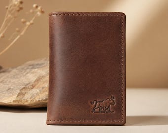 Men’s Genuine Leather Wallet Slim Bifold Wallet Vintage Brown Leather Wallet Minimalist Card Holder Handmade Gift for Men