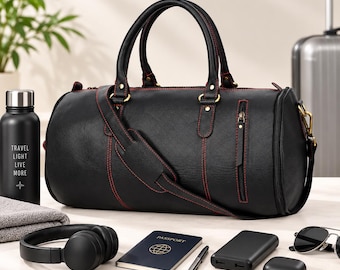 Black Leather Duffel Bag for Men Vintage Travel Weekender Bag Large Overnight Carry On Gym Weekend Getaway Travel Bag Adventure Bag Gift