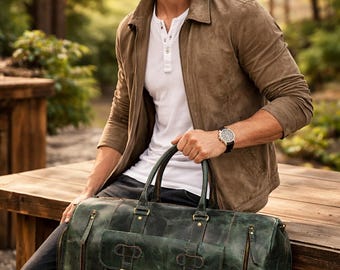 Seesack aus Leder - dunkelblaue Vintage Sporttasche, handgefertigte Vintage-Reisetasche, stilvolle Leder-Reisetasche - Geschenk für Sie und Ihn