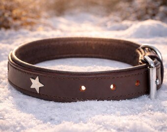 Black Leather Dog Collar, Handmade Adjustable Collar for Small Medium Large Dogs, Genuine Black Leather Dog Collar