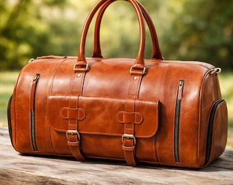 Bolsa de viaje de cuero – Bolsa de viaje de fin de semana de cuero vintage color marrón claro, bolsa de viaje de mano para hombre, las mejores bolsas de viaje de cuero para hombre