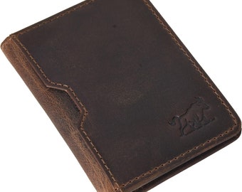 Slim Leather Wallet, Minimalist Slim Leather Wallet For Men & Women, Brandy Color Leather Wallet, Skide Slim Card Holder Wallet