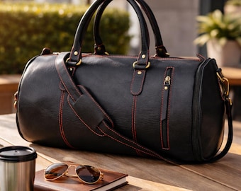 Wochenend-Reisetasche - Schwarzer Leder-Seesack, Weekender-Reisetasche für Herren, Beste Wochenend-Reisetasche Reisen, Stilvolle Reise-Wochenendtasche - Geschenk für Ihn