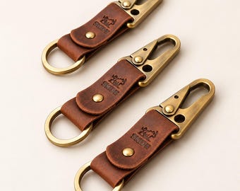 Brown Leather Keychain, Unisex Leather Key Fob, Car Key Holder, Vintage Key Ring, Everyday Carry Leather Accessory Git