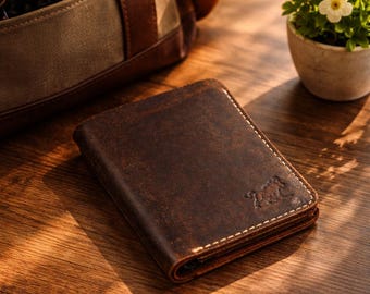Brown Leather Wallets For Men, Minimalist Front Pocket Card Holder, Slim Leather Card Holder Wallet, Business Card Holder Wallet - Best Gift