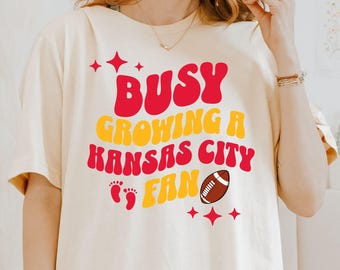 future kansas city Football fan, Busy Growing a KC Fan, football pregnancy announcement tshirt baby shower gift football maternity