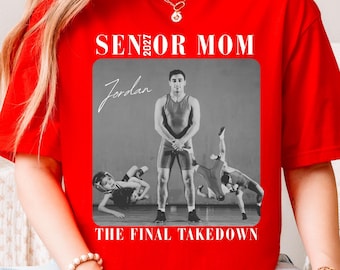 T-shirt pour maman de lutteur senior, t-shirt personnalisé avec collage photo, t-shirt ras du cou personnalisé pour maman de lutteur senior, maman d'équipe scolaire, cadeau pour maman de sportif