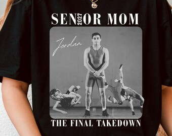T-shirt pour maman de lutteur senior, t-shirt personnalisé avec collage photo, t-shirt ras du cou personnalisé pour maman de lutteur senior, maman d'équipe scolaire, cadeau pour maman de sportif