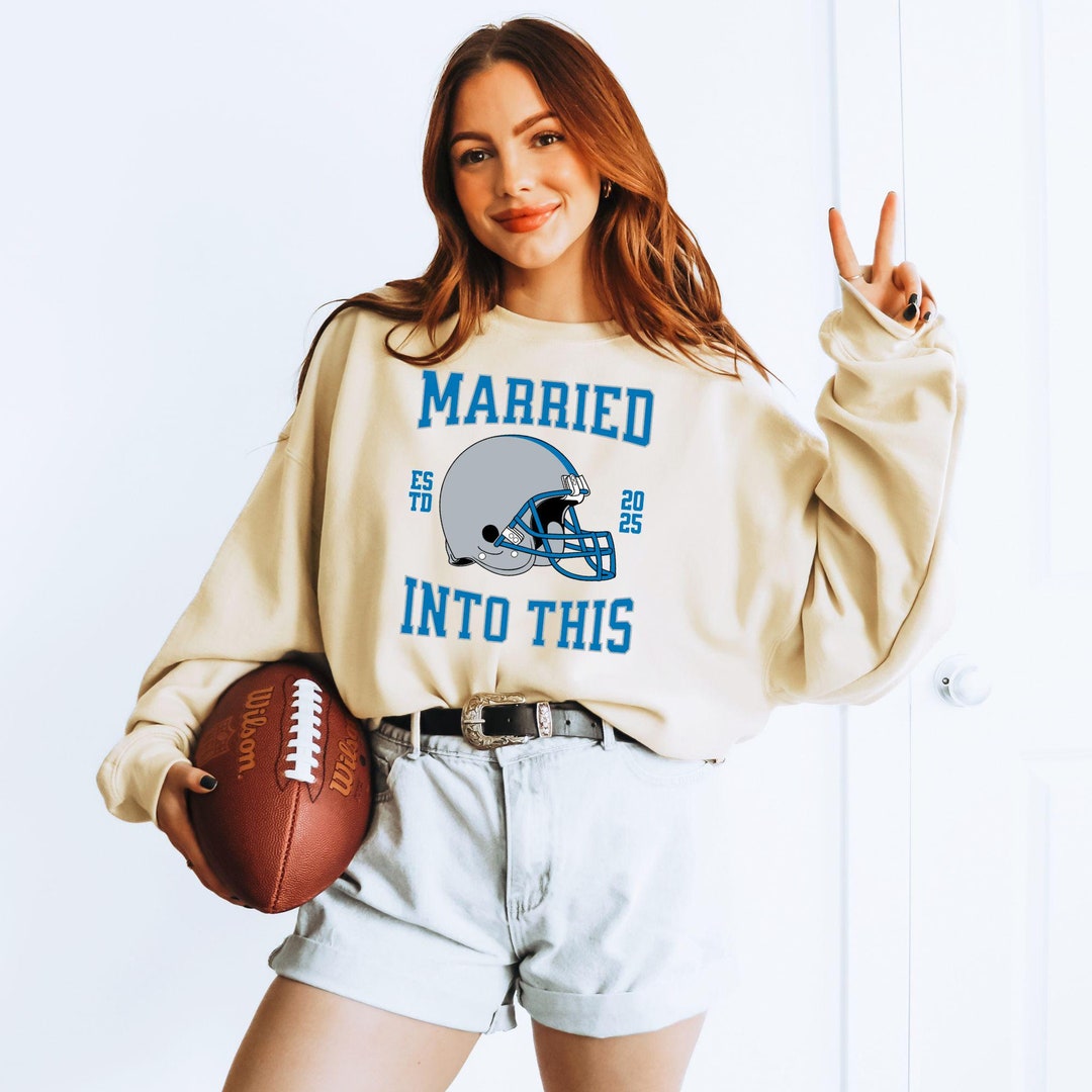 lions married into this, detroit football husband shirt, detroit football sweatshirt, vintage lions, lions wife, lions fans wedding gift - sand, SWEATSHIRT L US letter