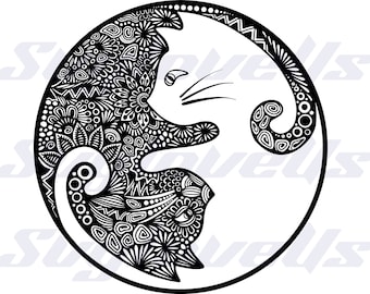 Yin Yang Cats Svg, Tribal Pattern Svg, Animals Yoga Pattern File, Kitten  Cricut,Svg, Ai, Png, Jpg,Dxf, Eps, Pdf Files  For Print, Cute Cats