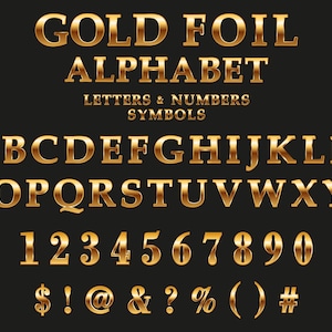 Alfabeto de hoja de oro Svg, Letras de alfabeto de números de puntuación de oro, Símbolos de números de letras digitales doradas, Fuente metálica dorada, Svg, Eps, Png