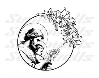 St. Joseph with Jesus, San Jose Svg, Jesus Svg, Pray For Us Svg, Holy Family Digital Print Svg, Religion Svg, Png, Jpg,Dxf, Eps