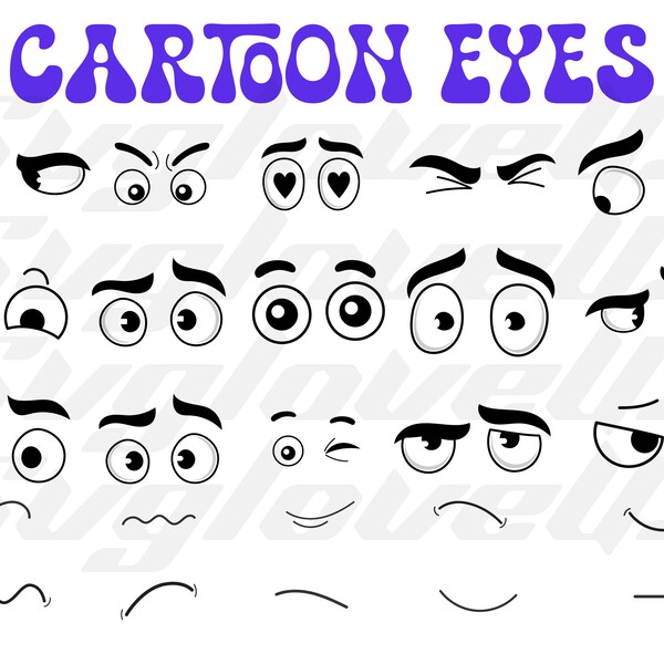 Cartoon Eyes  Svg Bundle, Eyes Vectors Bundle, Cute Funny Face Svg, Eyes Svg, Emoji face, cartoon face clipart, comics face, Png, Silhouette