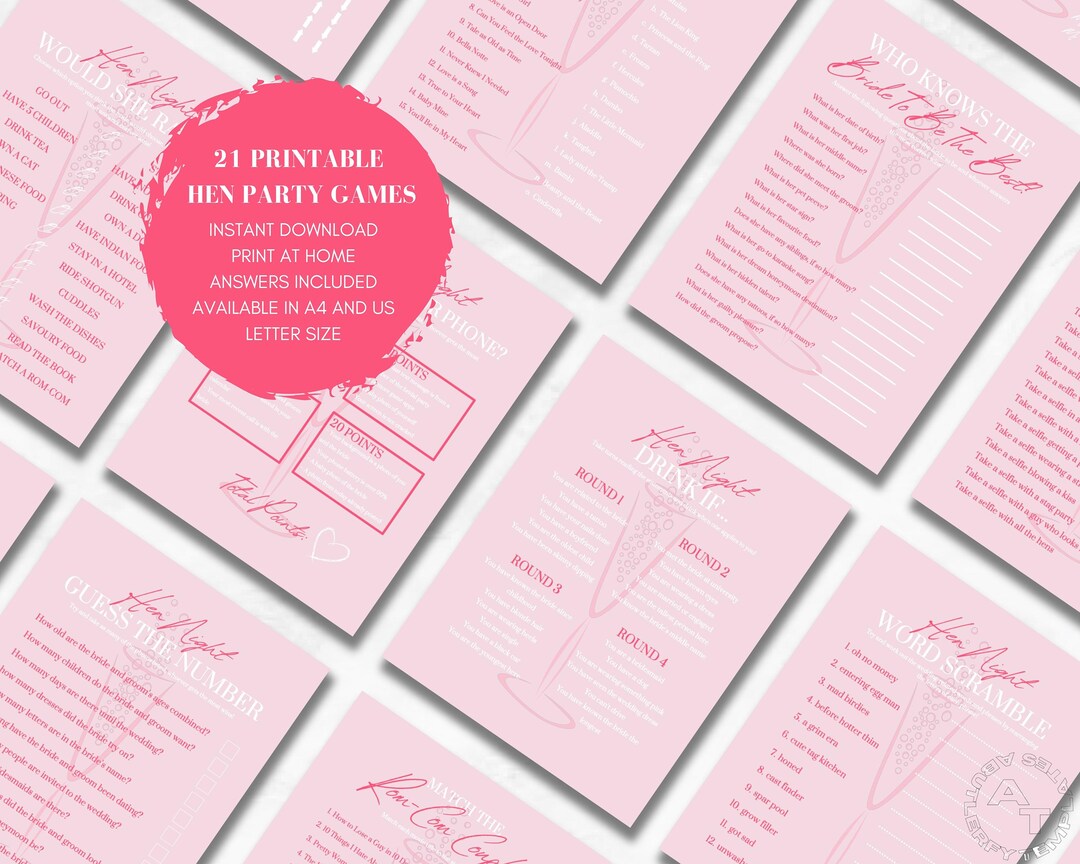 Hen Party Printable Games Bundle Downloadable Hen Do Party - Etsy