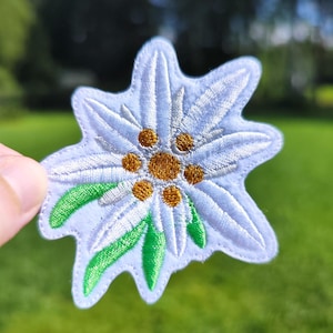 Edelweiss Patch Iron-On German Flower Costume Decor Embroidered, Edelweiss for Hat