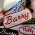Custom Uniform Name Patch Rectangle Embroidered Iron On, Mechanic Garage Name Tag Vintage Style, Retro Work Shirt Overall Badge Personalized product logo