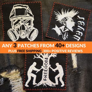 Punk Patches 3 Pack, Square Crust Punk Set for Ita Bag, Punk Embroidery, Gothic Horror Canvas Gaming Patches for Backpack