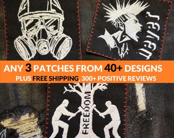 Crust Punk Embroidered Patches 3-Pack: Gothic Horror Set for Ita Bag or Backpack