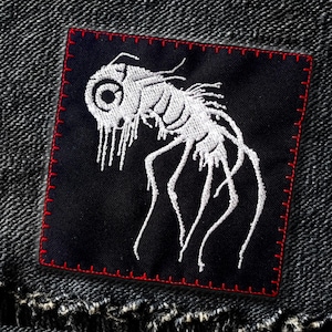 Embroidered Alien Insect Patch: White on Black, Sew-On Applique