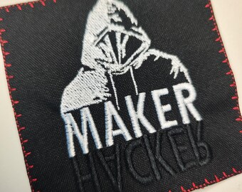 Naszywka haftowana Cyberpunk: biały wzór hacka, do naszycia