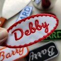 Vintage Style Floral Name Patch Custom Oval Frame, Uniform Name Tag Embroidered Iron On, Retro Work Shirt Cursive Name Tag Personalized product logo