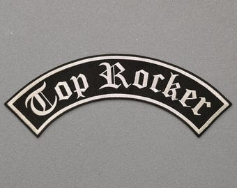 Custom Top Rocker Bottom Biker Patch 35 cm Large Embroidered 1 pcs – Gothic Western Font – Iron On Black Fabric