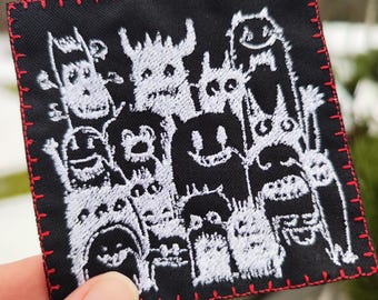Funny monster band patch for tshirt embroidered black and white patch sew on