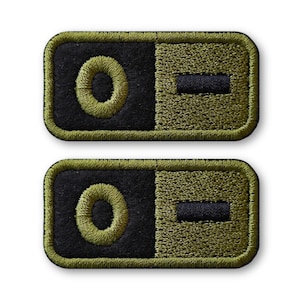 O-negativ blodgruppslapp - Broderad militärlapp (5x2,5 cm), 2 st.