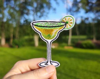 Toppa termoadesiva per cocktail Margarita, applicazioni ricamate per cocktail, toppe per bevande estive