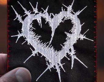 Gothic Heart Barbed Wire Patch: Punk Embroidered Badge