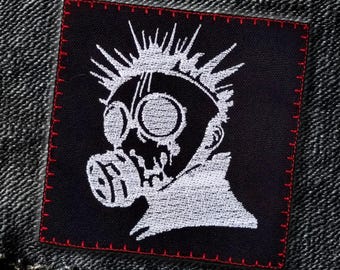 Patch cyberpunk masque à gaz : appliqué punk brodé, patch gamer à coudre sur toile