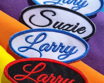 Custom Vintage Style Name Patch Oval: Embroidered Mechanic/Bowling Work Shirt Tag