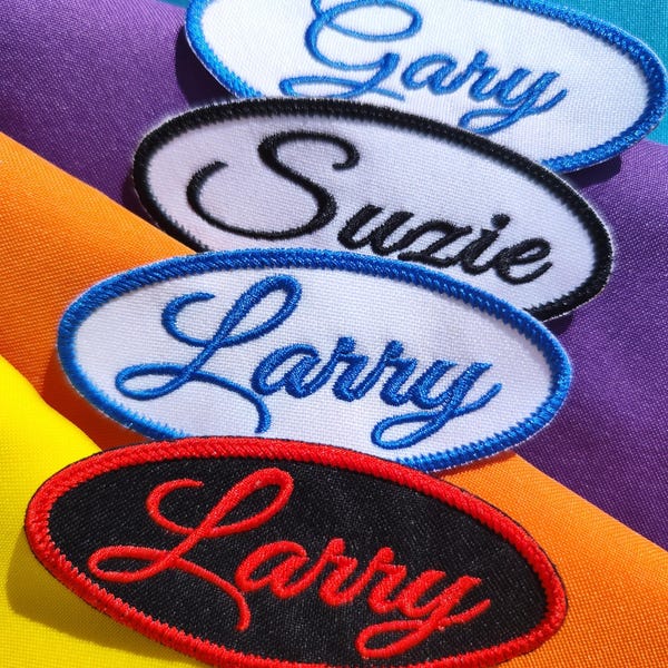 Custom Vintage Style Name Patch Oval: Embroidered Mechanic/Bowling Work Shirt Tag