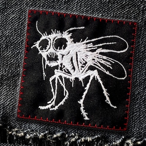 Embroidered Fly Patch: Black & White Insect Applique
