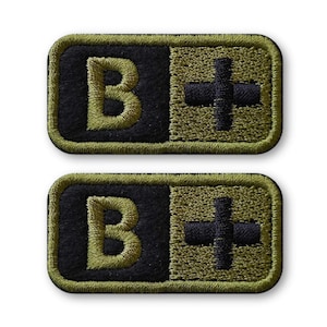 2 PCS Blood Type Patch: B+ Positive, Military Olive & Black