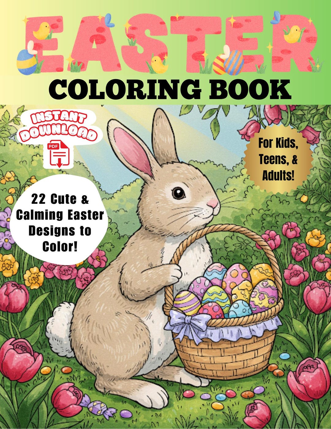 Printable Easter Coloring Book for Kids, Teens, & Adults - Etsy