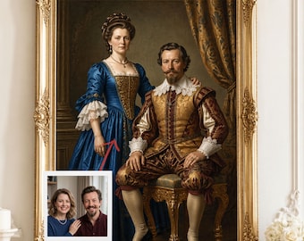 Custom Couple Portrait Baroque Style, Antique Royal Painting, Personalized Photo Canvas, Romantic Anniversary Gift