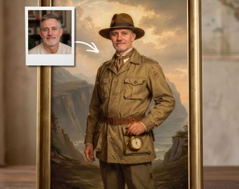 Custom Explorer Portrait, Vintage Adventure Artwork, Personalized Father’s Day Present For Dad From Photo