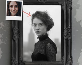 Custom 1880s Gothic Victorian Lady Portrait from Photo, Personalized Halloween Art Decor for Women