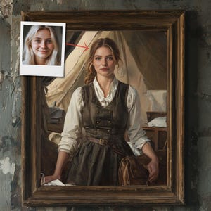 Custom Antique Oil Portrait from Photo, 1800s Doctor in Rustic Attire, Unique Personalized Fine Art for Women, Vintage Painting Gift