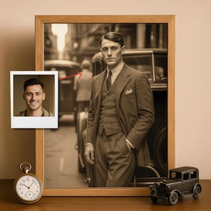 Individuelles 1920er Jahre Männerportrait vom Foto, Elegante Personalisierte Vintage Kunst, Alter Gentleman Illustration, Perfektes Geschenk für Ihn
