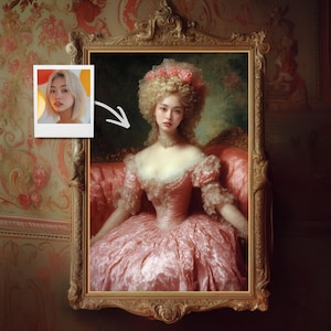 Baroque Style Oil Portrait from Photo, Custom Vintage Lady Painting, Rococo Art Gift for Women