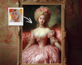 Baroque Style Oil Portrait from Photo, Custom Vintage Lady Painting, Rococo Art Gift for Women