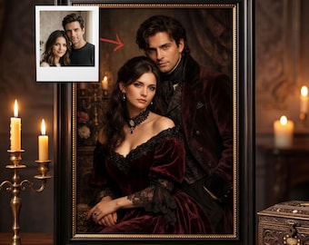Personalized Gothic Couple Portrait From Photo Dark Romantic Wall Art Gift For Couples