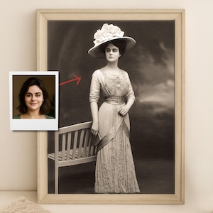 Vintage Edwardian Lady Portrait from Your Photo, Custom 1900s Style Art Print, Personalized Antique Gift for Women