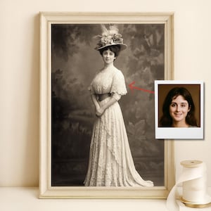 Edwardian Style Custom Portrait from Photo, Elegant Vintage Woman Artwork, Personalized 1900s Historical Gift